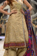 Formal Gold Angrakha Frock & Multi-Color Dupatta Set - Image 2