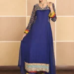 Formal Royal Blue Embroidered Chiffon Anarkali Gown