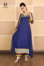 Formal Royal Blue Embroidered Chiffon Anarkali Gown