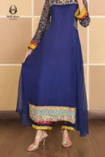 Formal Royal Blue Embroidered Chiffon Anarkali Gown - Image 2