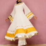 Formal Off-White & Yellow Embroidered Chiffon Anarkali Frock