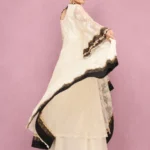 Formal Off-White Flared Organza Cape Top with Black Lace Cutwork