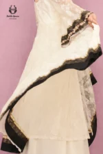 Formal Off-White Flared Organza Cape Top with Black Lace Cutwork - Image 2
