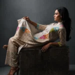 Gul Mahal Beige Patchwork Printed Kurti & Pants Set