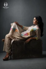 Gul Mahal Beige Patchwork Printed Kurti & Pants Set