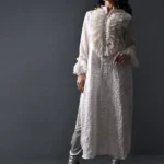 Gul Mahal Off-White Ruffled Chikankari Kurti & Metallic Pants Set