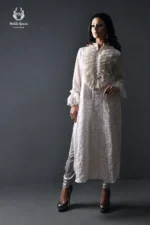 Gul Mahal Off-White Ruffled Chikankari Kurti & Metallic Pants Set