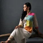 Gul Mahal Off-White Multi-Color Patchwork Kurti & Trousers Set
