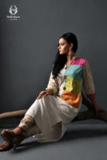 Gul Mahal Off-White Multi-Color Patchwork Kurti & Trousers Set