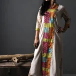 Gul Mahal Off-White Multi-Color Front Panel Kurti & Trousers Set