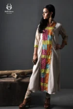 Gul Mahal Off-White Multi-Color Front Panel Kurti & Trousers Set