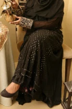 Modest Jet Black Gold Sequined Abaya Set - Image 2