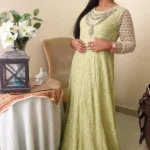 Modest Pistachio Green Chikankari Floor-Length Gown