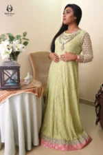 Modest Pistachio Green Chikankari Floor-Length Gown