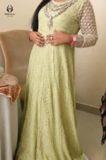 Modest Pistachio Green Chikankari Floor-Length Gown - Image 2