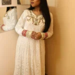 Modest Off-White Chikankari Embroidered Floor-Length Gown