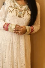 Modest Off-White Chikankari Embroidered Floor-Length Gown - Image 2