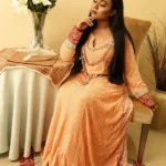 Modest Peach Chikankari Embroidered Floor-Length Gown