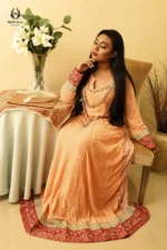 Modest Peach Chikankari Embroidered Floor-Length Gown
