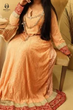 Modest Peach Chikankari Embroidered Floor-Length Gown - Image 2