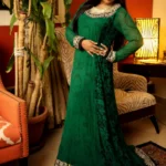 Modest Emerald Green Jacquard Embroidered Gown