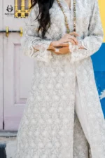 Modest Off-White Chikankari Open Gown & Straight Pants Set - Image 2
