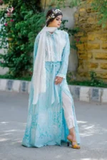 Modest Powder Blue & Lace Front-Open Gown Set
