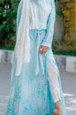 Modest Powder Blue & Lace Front-Open Gown Set - Image 2