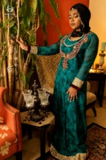 Modest Emerald Green Heavy Embroidered Gown
