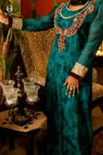Modest Emerald Green Heavy Embroidered Gown - Image 2
