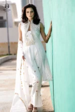 Modest Pure White Silver Embroidered Jacket Set