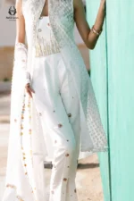 Modest Pure White Silver Embroidered Jacket Set - Image 2