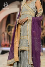 Runway Silver Grey & Deep Purple Embellished Sharara Set - Image 2