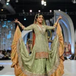 Runway Pistachio Green & Rust Embellished Farshi Gharara Set