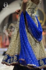 Runway Antique Gold & Royal Blue Bridal Lehenga Set - Image 2