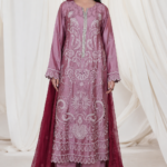 Embroidered Long Suit – Mauve & Deep Plum