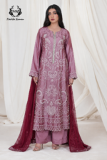Embroidered Long Suit – Mauve & Deep Plum
