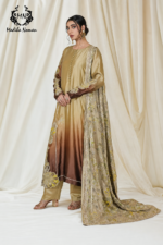 Golden Olive Ombre Embroidered Silk Suit - Image 4