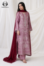 Embroidered Long Suit – Mauve & Deep Plum - Image 3
