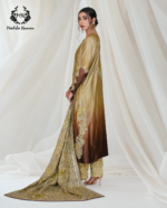 Golden Olive Ombre Embroidered Silk Suit - Image 3