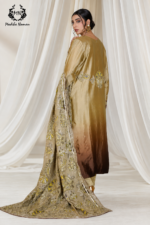 Golden Olive Ombre Embroidered Silk Suit - Image 2