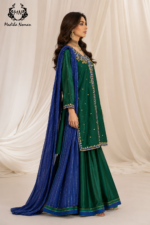 Emerald Green & Royal Blue Hand-Embroidered Sharara Set - Image 3