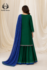 Emerald Green & Royal Blue Hand-Embroidered Sharara Set - Image 2