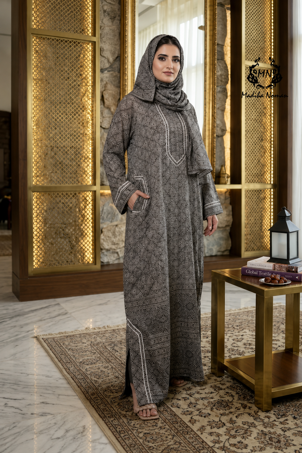 7 Charcoal Printed Abaya - Image 1