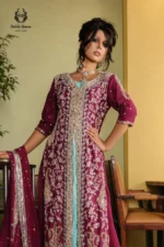 Bridal Plum & Turquoise Front-Open Dress - Image 2
