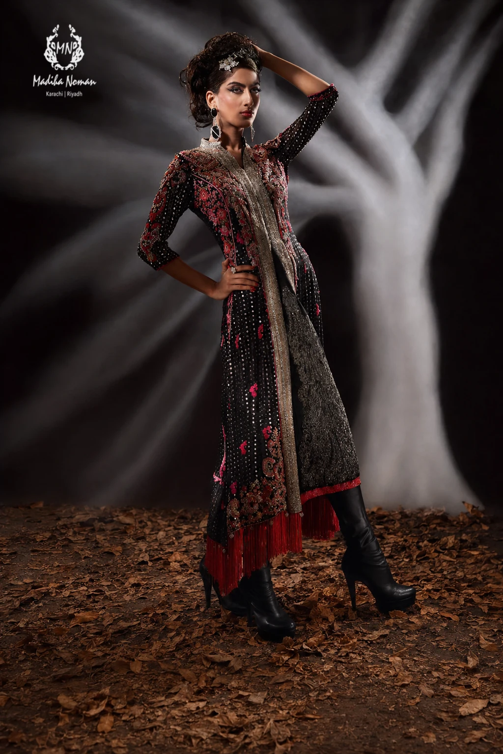 bridal_b5_01 Bridal Black & Red Long Open Gown - Image 1