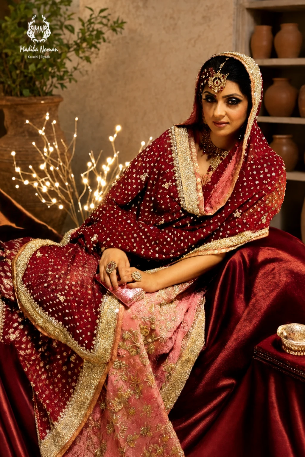 bridal_b7_01 Bridal Maroon & Pink Lehenga Set - Image 1