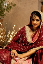 Bridal Maroon & Pink Lehenga Set - Image 2