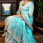 Bridal Aqua Blue & Bronze Lehenga Set