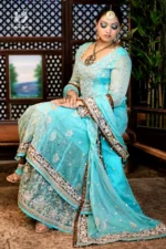 Bridal Aqua Blue & Bronze Lehenga Set